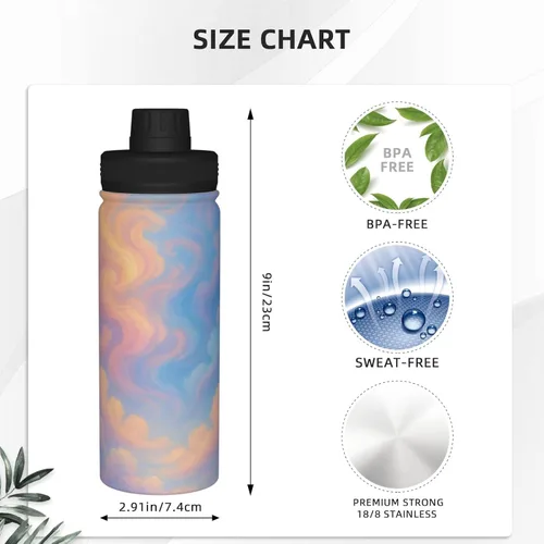 Miniatura 4 de Colorful Clouds Printed Insulated Water Bottle, 18oz Stainless Steel Funny Travel Mug, Leakproof Hot & Cold for Sports, Gym, Hiking