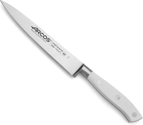 Miniatura 11 de Arcos Cuchillo forjado dentado de acero inoxidable de nitrum de 5 pulgadas y hoja de 5.118 in. Mango ergonómico POM de polioximetileno. Serie Blanco