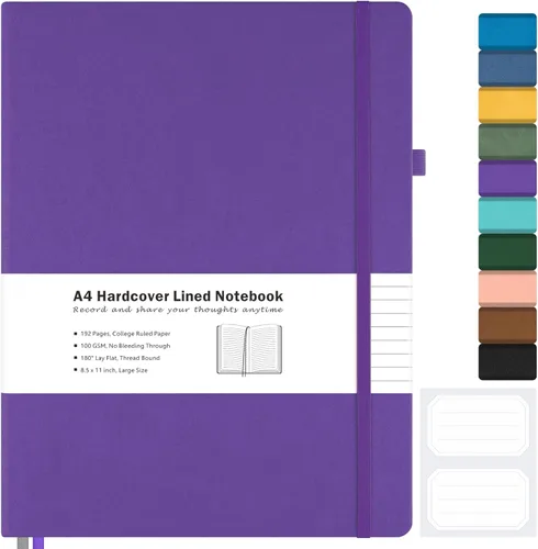 Miniatura 11 de Cuaderno con rayas universitarias, cuaderno de cuero de tapa dura A4 para el trabajo, cuaderno diario rayado para mujeres, hombres, 192 páginas