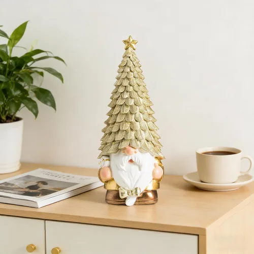 Figura de gnomo caprichoso de 11.4 pulgadas, decoración de sombrero de árbol brillante, acento acogedor para el hogar y el patio para todos los días