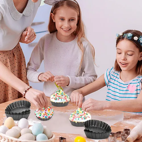 Miniatura 7 de 6 moldes para tarta de huevo, mini sartenes de 3 pulgadas con parte inferior extraíble, molde para magdalenas para magdalenas, molde de hojalata