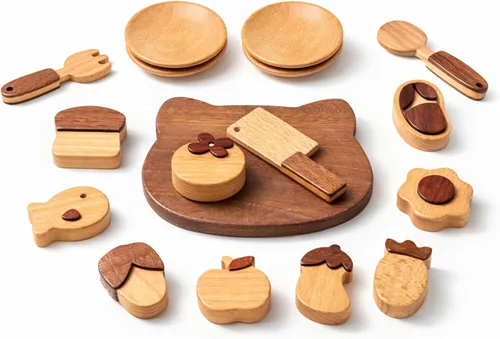 Juguetes de madera para niños | Juego de accesorios de cocina de juego de simulación | Tabla de cortar de madera y juego de cuchillos de frutas y