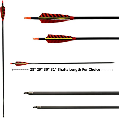 Miniatura 4 de Caza Tiro con arco Flechas de carbono, letszhu Target Practice Flecha 500 Spine fletched 4 inch Real Plumas con puntos de campo para Longbow Recurvo