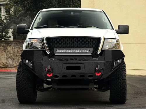 Miniatura 2 de Compatible con parachoques delantero y trasero de acero F150 2006-2007-2008 con placa de cabrestante, luces y anillos en D (textura negra)