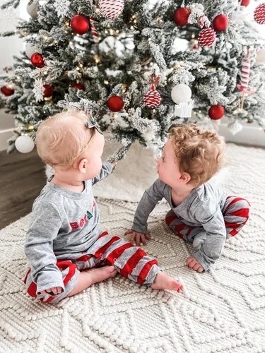 Miniatura 3 de IFFEI - Conjunto de pijamas familiares de Navidad con estampado de letras ropa de dormir a cuadros