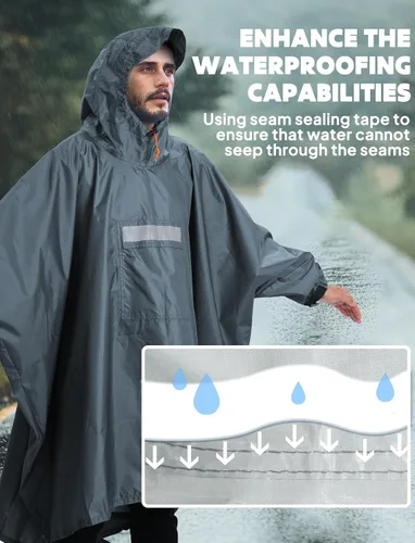 Miniatura 20 de ANYOO Poncho de lluvia con capucha para adultos, impermeable, ligero, para hombres y mujeres, chaqueta de lluvia reutilizable para emergencias al