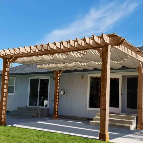 Patio Cubierta de Sombra para Pérgola Impermeable Retráctil de 7 pies de ancho x 33 pies de largo, Repuesto de Toldo, Cubiertas de Tela para Beige