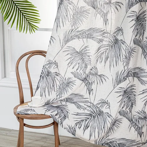 Miniatura 3 de MYSKY HOME Cortinas de lino para sala de estar, patrón de hojas, semitransparentes, cortinas verticales, decoración de estilo hawaiano, textura