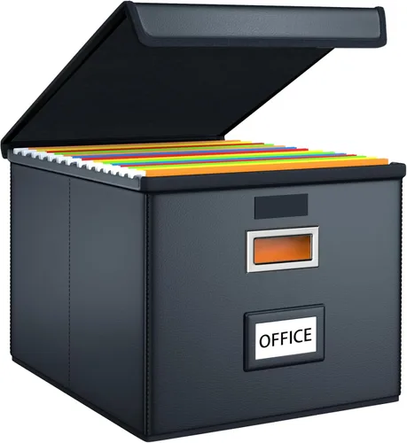 Miniatura 25 de Caja Organizadora de Archivos con Tapa, Caja Organizadora Plegable de Cuero Sintético para Carpetas Colgantes con Rieles de Plástico, Cajas (cuero)