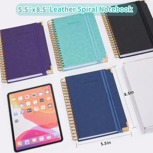 Miniatura 6 de Cuaderno de espiral, cuaderno de cuero de tapa dura de 365 páginas, diario encuadernado de gran tamaño A5 para mujeres y hombres, cuadernos rayados