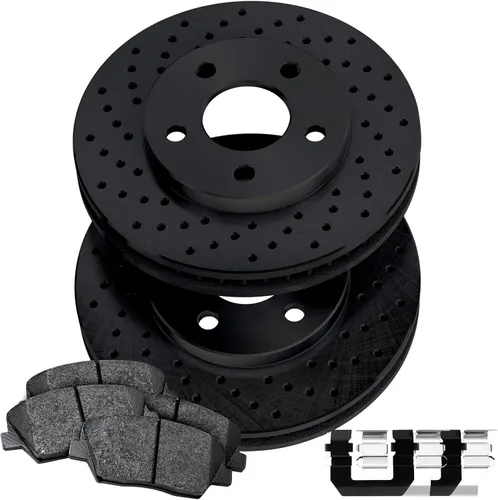 Power Sport Para Mitsubishi Montero 1990-2004, Montero Sport PowerSport Kit de rotores de freno perforados cruzados de zinc negro + pastillas de