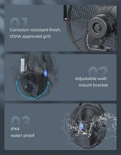 Miniatura 4 de iLiving - Ventilador de pared de velocidad variable de 14 pulgadas, para interiores y exteriores, resistente a la intemperie, de grado industrial