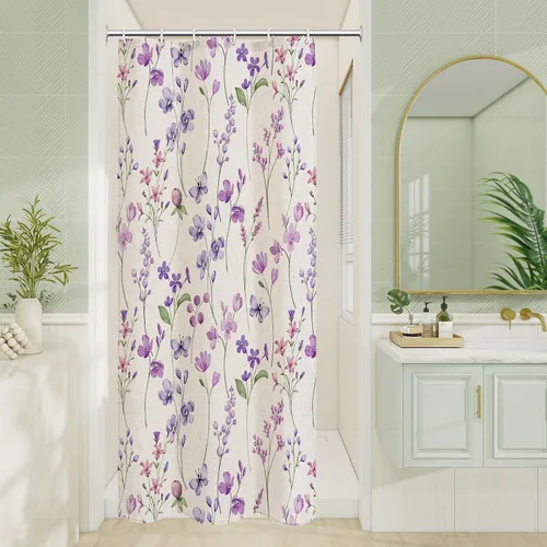 Miniatura 37 de Litabel Cortina de ducha con diseño floral de acuarela, cortina de ducha de flores de mariposa azul para baño, juego de cortina de ducha moderna