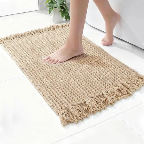 Miniatura 9 de Tapete de baño con borlas, tapete de baño con borlas, tapete de baño antideslizante para suelo de baño, tapete de baño bohemio ultra suave, tapete