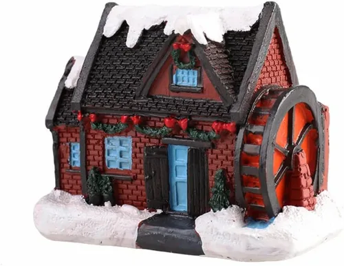 Miniatura 7 de Ochine Casa con luz de pueblo navideño, decoración navideña con luz LED, material de resina, edificios coleccionables de vacaciones