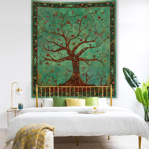 Miniatura 2 de Apdidl Tapiz Verde del Árbol de la Vida para Dormitorio, Colgante de Pared de Árbol Natural Estético, Tapices Bohemios Hippie Arte de Pared, Manta