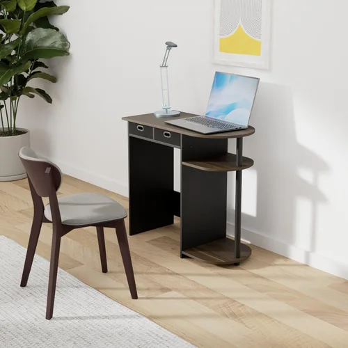 Miniatura 2 de Furinno Go Green Home - Escritorio para computadora portátil con 2 cajones, nogal Columbia/negro/marrón oscuro Nuez Columbia/Negro/Marrón Oscuro