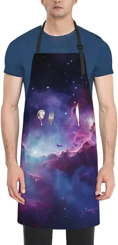 Delantales de galaxia púrpura y azul para mujer con 2 bolsillos, delantal de cocina para hombres, resistente al agua y al aceite, delantal ajustable