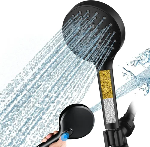 Miniatura 13 de BRIGHT SHOWERS Cabezal de ducha de alta presión con mango, 9 ajustes de pulverización, cabezal de ducha con lavado a presión integrado para limpiar