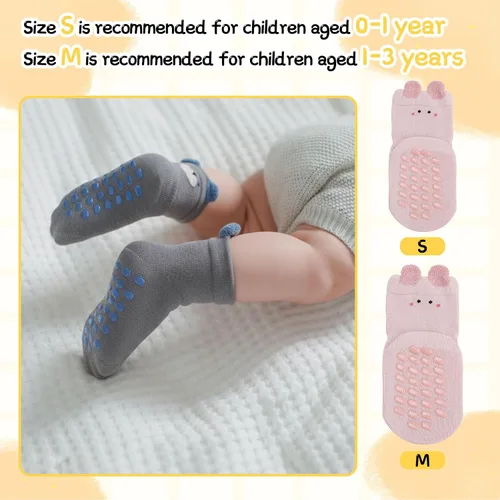 Miniatura 7 de Jspupifip Toddler Non-Slip Socks with Grips 5 Pairs Cotton Cute Baby Cartoon Floor Crew Socks Indoor Soft Cotton Ankle Sock