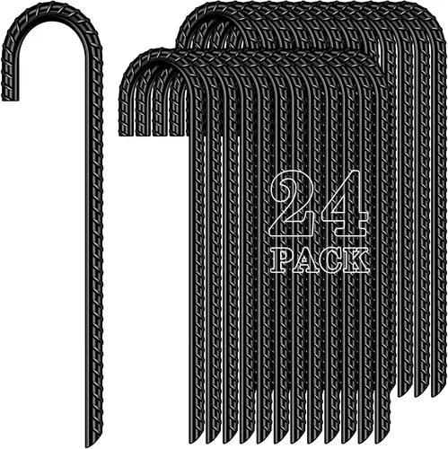 Miniatura 10 de FEED GARDEN Paquete de 8 estacas de barra de refuerzo de 12 pulgadas, gancho en J resistente, estacas galvanizadas para tienda de campaña, anclajes