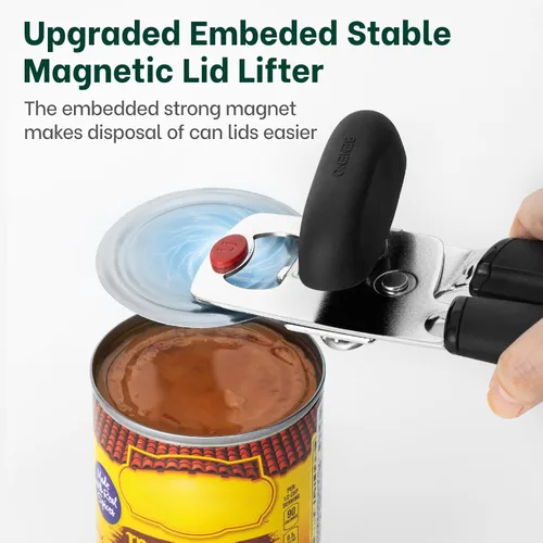Miniatura 5 de Beneno Abrelatas manual resistente con tapa magnética levantador y abridor de botellas, abrelatas manual con agarre ergonómico suave, perilla
