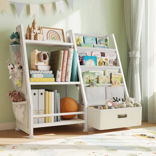 Miniatura 8 de Estantería infantil y organizador de juguetes: estante de libros de 3 niveles para habitación de niños, estante para libros Montessori para niños