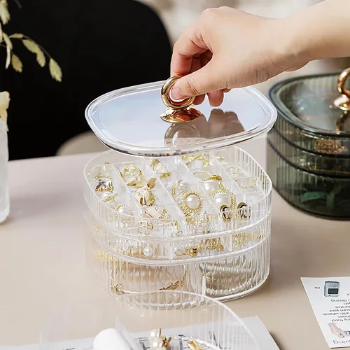 Miniatura 4 de Joyero, organizador de joyas de acrílico de 3 capas con asa, cajas de joyería transparentes para mujeres y niñas, organizador de maquillaje, soporte