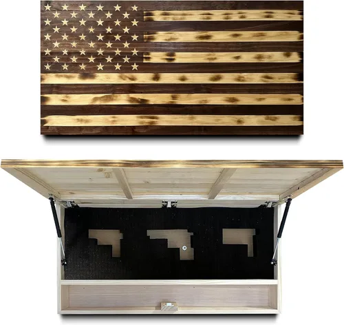 Miniatura 12 de Caja fuerte grande con la bandera estadounidense para armas – Acceso rápido oculto para rifles, escopetas y pistolas – Muebles de ocultación de Rojo