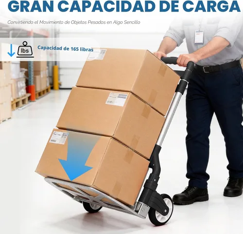 Miniatura 2 de FCH - Carro de mano de aluminio plegable y portátil, con capacidad de 165 libras, ideal para usos en el hogar, auto, oficina, viaje, Negro