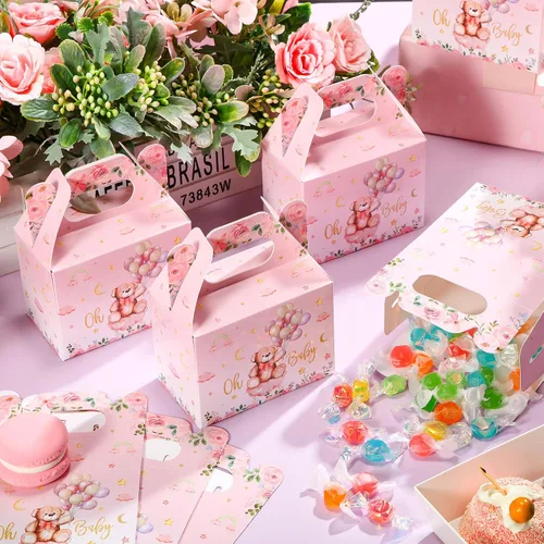 Miniatura 5 de Spakon 36 cajas de oso para baby shower, cajas de regalo, lindas decoraciones de papel de dulces de galletas para baby shower, revelación de género