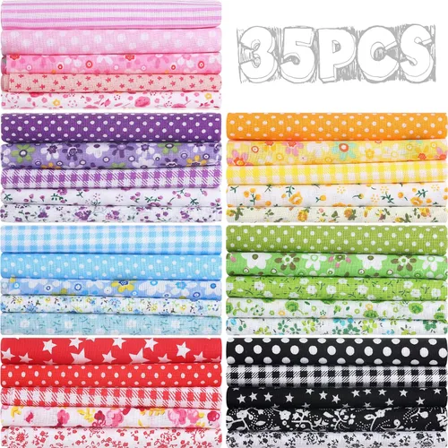 Miniatura 8 de Macarrie 35 piezas de tela de retazos de tela 100% algodón para coser acolchados, paquetes de cuadrados estampados florales, suministros de costura