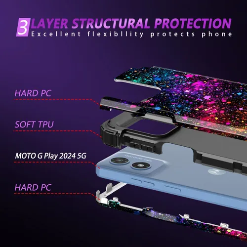 Miniatura 3 de Miqala Funda para Moto G Play 5G 2024, que brilla en la oscuridad, tres capas, resistente, a prueba de golpes, protección de cuerpo completo