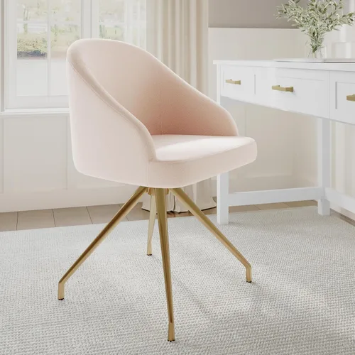 Miniatura 7 de Martha Stewart Sora Silla de Trabajo Giratoria Fija con Brazos Inclinados para Oficina en Casa en Tela Conch Shell con Marco de Latón Pulido