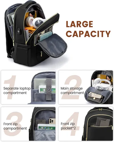 Miniatura 4 de LOVEVOOK - Mochila de computadora portátil para mujer, bolsa de 15.6 pulgadas delgada con compartimento separado para la computadora para el trabajo