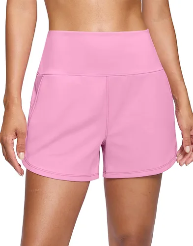 Miniatura 13 de Soothfeel Pantalones cortos deportivos de cintura alta para mujer, 3.5 pulgadas, control de abdomen, cómodos, para entrenamiento, gimnasio