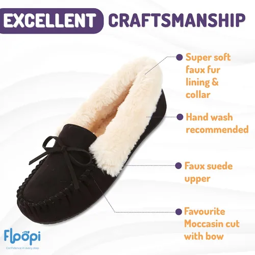 Miniatura 44 de Floopi Pantuflas para mujer, forro de piel sintética suave con espuma viscoelástica acogedora, pantuflas de casa para mujer con suela antideslizante