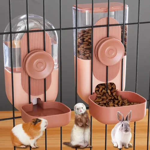 Kenond Dispensador Automático Colgante de Comida y Agua para Mascotas de 35 oz, Conjunto de Comedero y Bebedero Automático por Gravedad para Rosa