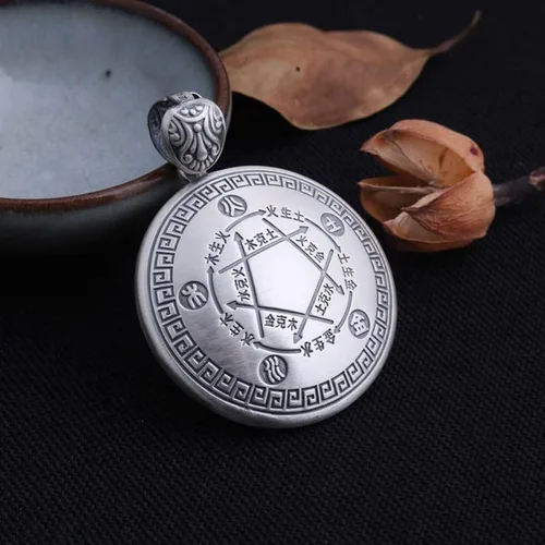 Miniatura 5 de Colgante de cinco elementos de plata de ley 999 china Wu Xing Theory colgante Feng Shui joyería para hombres y mujeres, Metal, No es una piedra