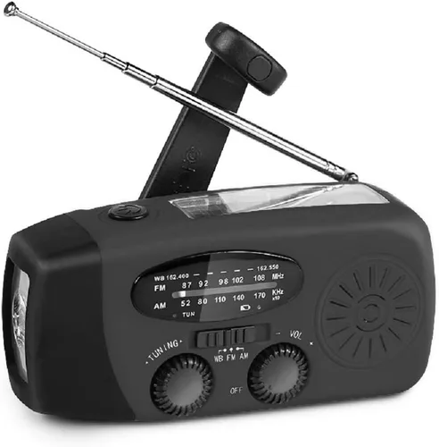Radio solar portátil de emergencia meteorológica manivela AM/FM NOAA radio de supervivencia con linterna LED 2000mAh cargador de teléfono móvil para