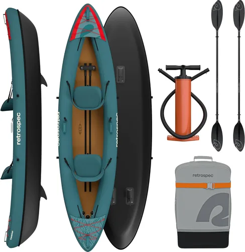 Miniatura 10 de Retrospec Coaster Kayak inflable individual y tándem para adultos, capacidad de peso de 220 y 440 lb, liviano con remo y bomba Abeto salvaje