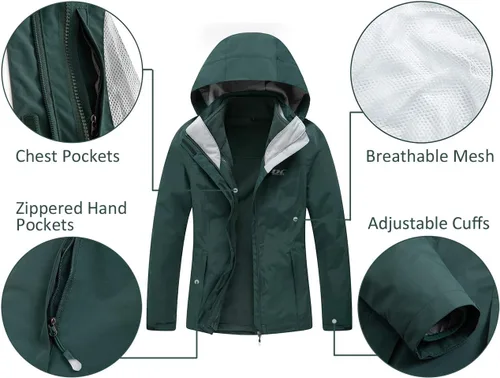 Miniatura 3 de Diamond Candy Chaqueta de invierno 3 en 1 para mujer, impermeable, con capucha, chaqueta de esquí de forro polar cálido