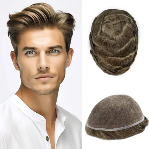 Miniatura 101 de Toupee For Men Real Human Hair System Mens Hair Piece Breathable Mens Toupee Durable Men Hairpiece 6X8#1 Jet Black 80% Density