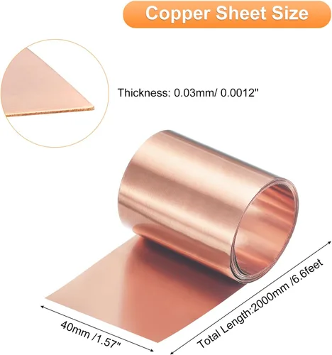 Miniatura 86 de uxcell Rollo de lámina de cobre de 78.740 in x 0.394 in x 0.001 in, 99.9% de tira de cobre puro de cobre intermitente placa de lámina de metal
