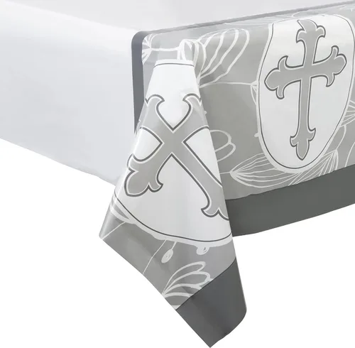 Miniatura 6 de ROYAL BLUEBONNET Mantel de bautismo azul – Juego de 2 decoraciones de fiesta de bautismo para niños, mantel de Pascua de plástico para mesa de 6 u 8