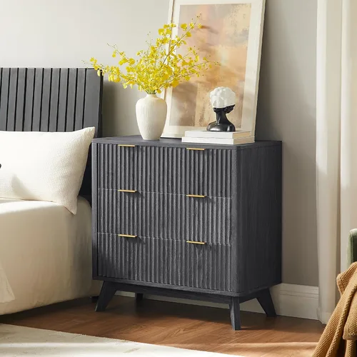 Miniatura 3 de T4TREAM Cómoda acanalada de 3 cajones, cómoda moderna de 32 pulgadas de alto, diseño de perfil curvo, organizador de cajones de madera para Aliso