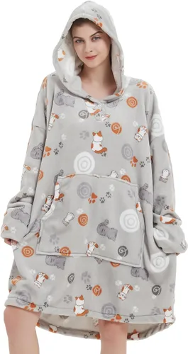 ABENCA Manta con capucha para adultos, sudadera de gran tamaño de franela ligera, cálida y acogedora, talla única. Animal