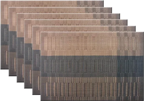 Miniatura 32 de Manteles individuales para mesa de comedor, lavables y fáciles de limpiar, camino de mesa de PVC (1 camino de mesa y 6 manteles individuales, negro)