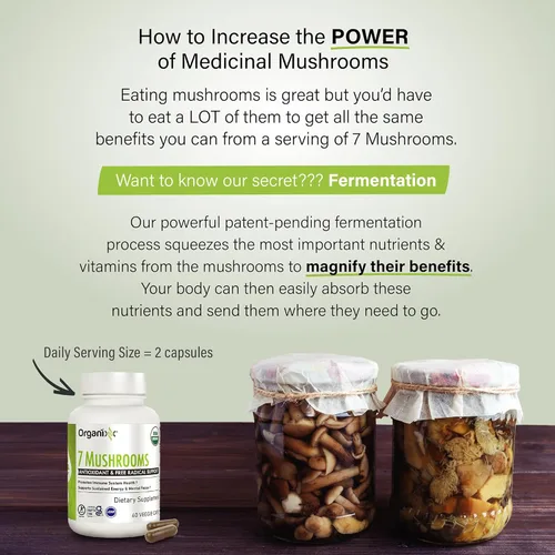 Miniatura 5 de Organixx USDA Organic Mushroom Supplement, 7 Fermented Mushrooms – Lions Mane, Shiitake, Cordyceps, Turkey Tail, Reishi – for Immune & Digestion