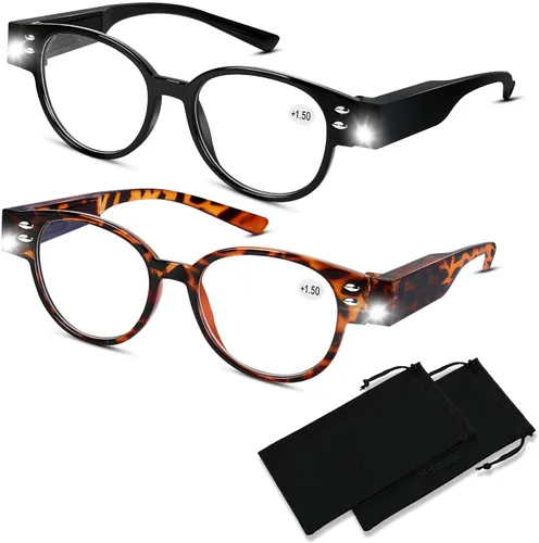 Miniatura 9 de Lectores LED brillantes con lupa de luz, anteojos de bloqueo de luz azul para mujeres y hombres lentes de lectura LED nocturnos+100
